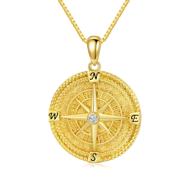 Sterling Silver with Yellow Gold Plated Circular Shaped Cubic Zirconia Compass Pendant Necklace with Initial Letter E & with Initial Letter N & with Initial Letter S & with Initial Letter W-2