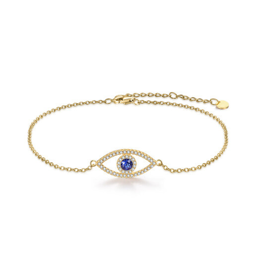 Sterling Silver with Yellow Gold Plated Circular Shaped Crystal Evil Eye Single Layer Anklet