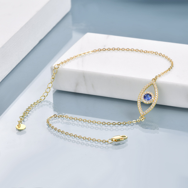 Sterling Silber mit Gelbgold überzogener kreisförmiger Kristall Evil Eye einlagiger Fußket-3