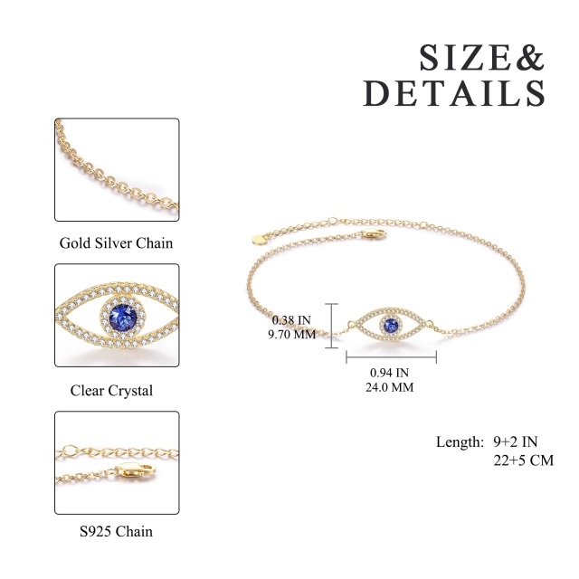 Sterling Silber mit Gelbgold überzogener kreisförmiger Kristall Evil Eye einlagiger Fußket-5