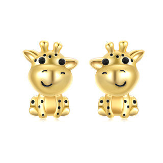 Sterling Silver with Yellow Gold Plated Circular Shaped Crystal Giraffe Stud Earrings-24