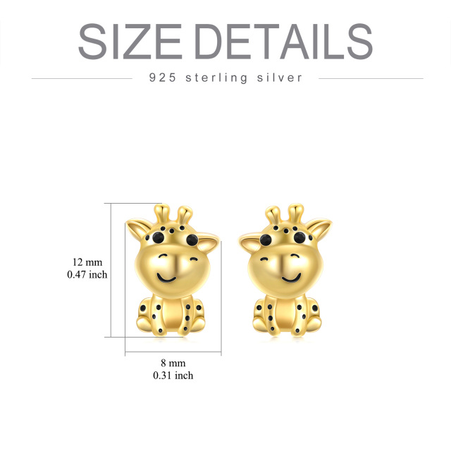 Sterling Silver with Yellow Gold Plated Circular Shaped Crystal Giraffe Stud Earrings-5