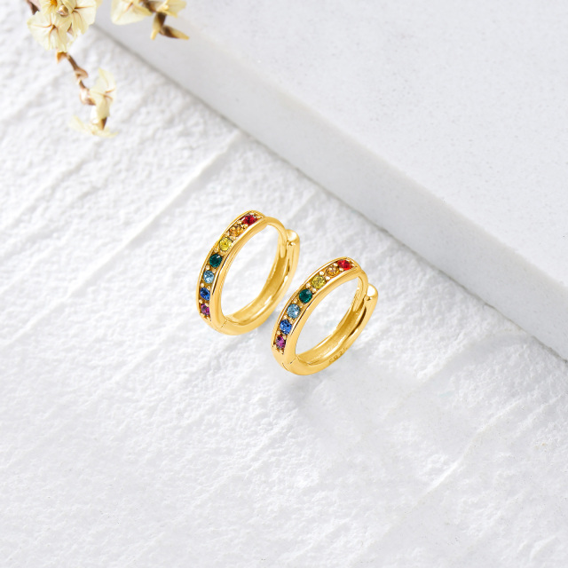 Sterling Silver with Yellow Gold Plated Circular Shaped Crystal Hoop Earrings-2