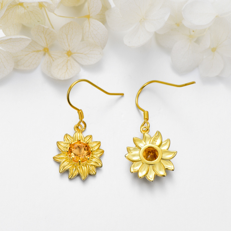 Pendientes de plata de ley con baño de oro amarillo en forma de girasol de cristal circula-5