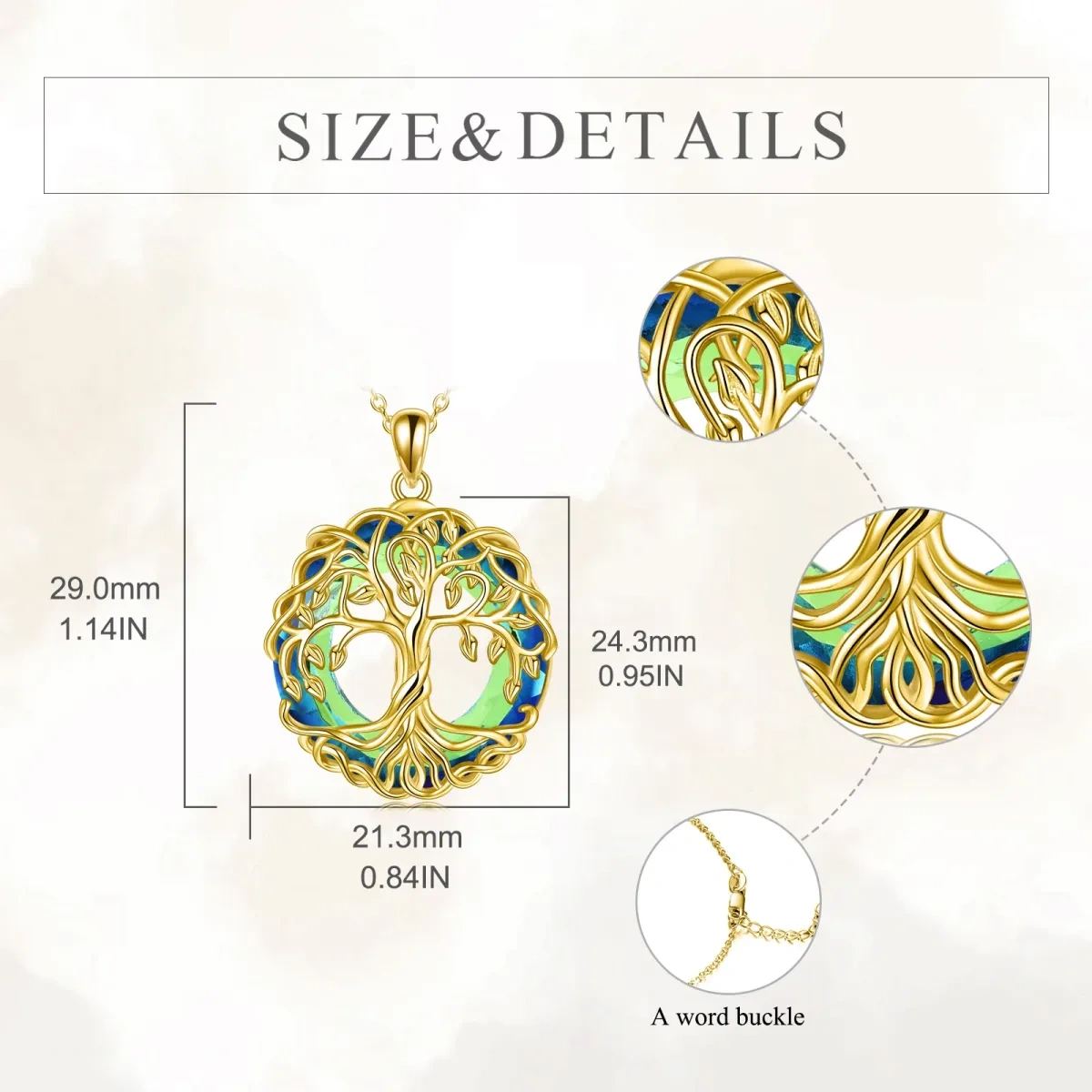 Sterling Silver with Yellow Gold Plated Circular Shaped Crystal Tree Of Life Pendant Necklace-5