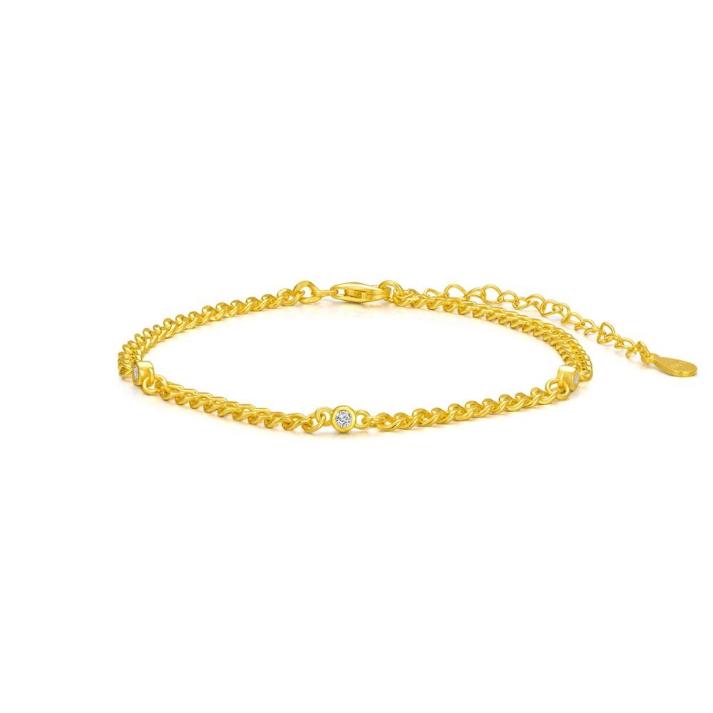 Pulseira de prata esterlina com zircónio cúbico em forma de círculo banhado a ouro amarelo-1