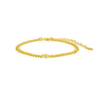 Sterling Silver with Yellow Gold Plated Circular Shaped Cubic Zirconia Curb Link Chain Bracelet-16