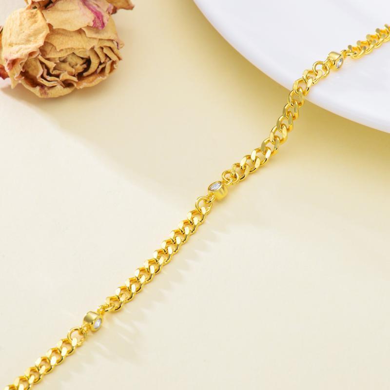 Pulseira de prata esterlina com zircónio cúbico em forma de círculo banhado a ouro amarelo-4