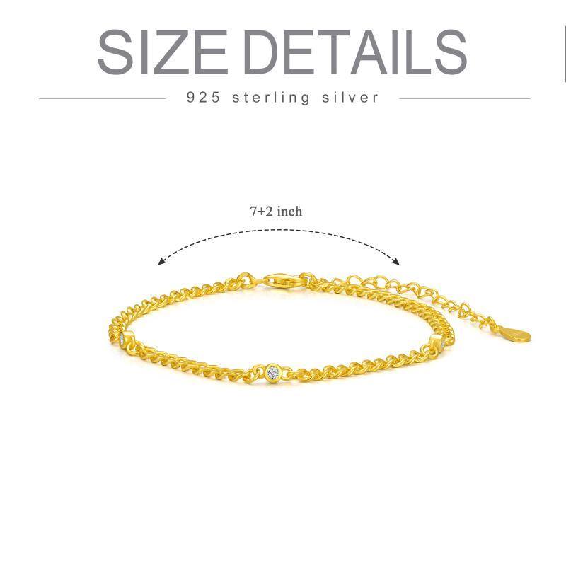 Plata de ley con baño de oro amarillo Pulsera de cadena de eslabones circulares con circon-6