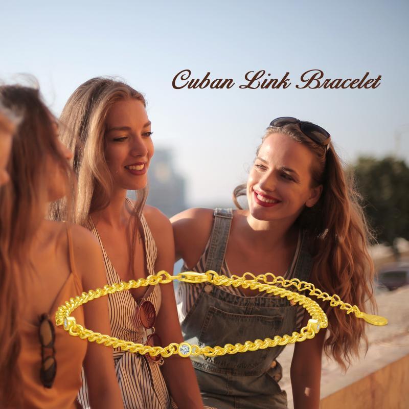 Pulseira de prata esterlina com zircónio cúbico em forma de círculo banhado a ouro amarelo-7