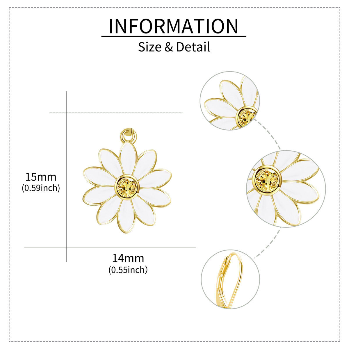 Sterling Silver with Yellow Gold Plated Circular Shaped Cubic Zirconia Daisy Drop Earrings-5