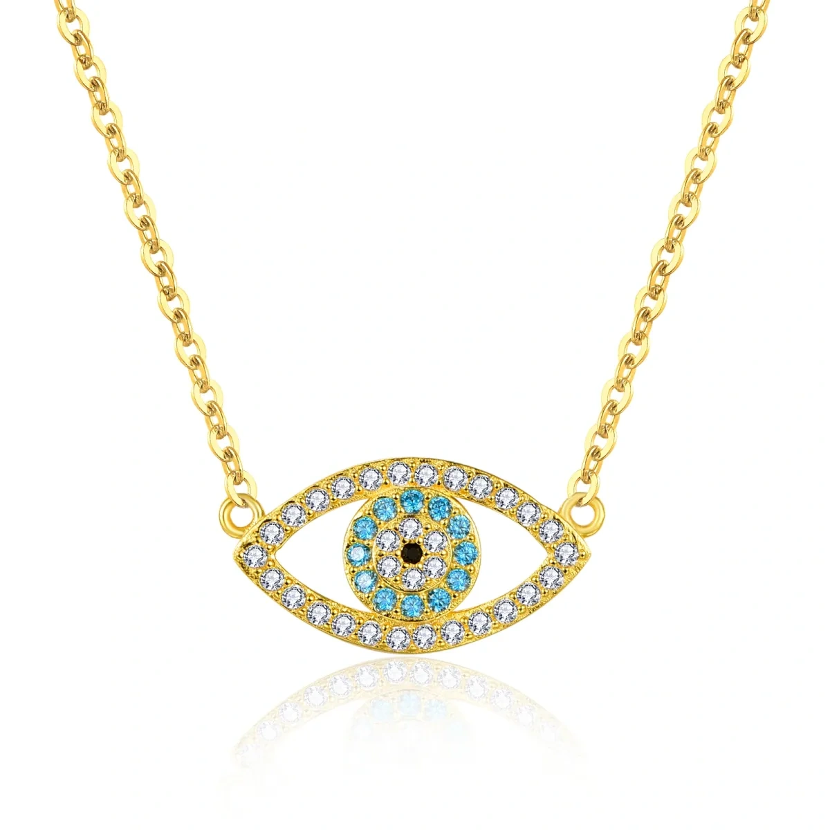 Sterling Silver with Yellow Gold Plated Circular Shaped Cubic Zirconia Devil's Eye Pendant Necklace-1