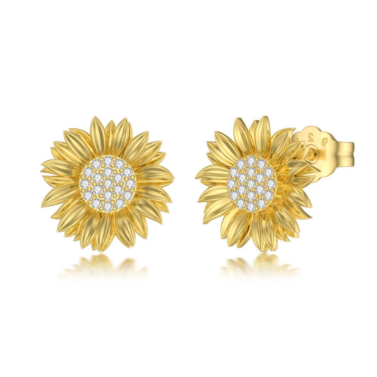 Boucles d'oreilles tournesol en argent sterling et plaqué or jaune avec diamants de forme-1