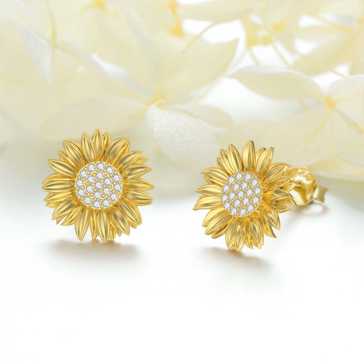 Orecchini con girasole rotondo in argento 925 e placcati in oro giallo-3