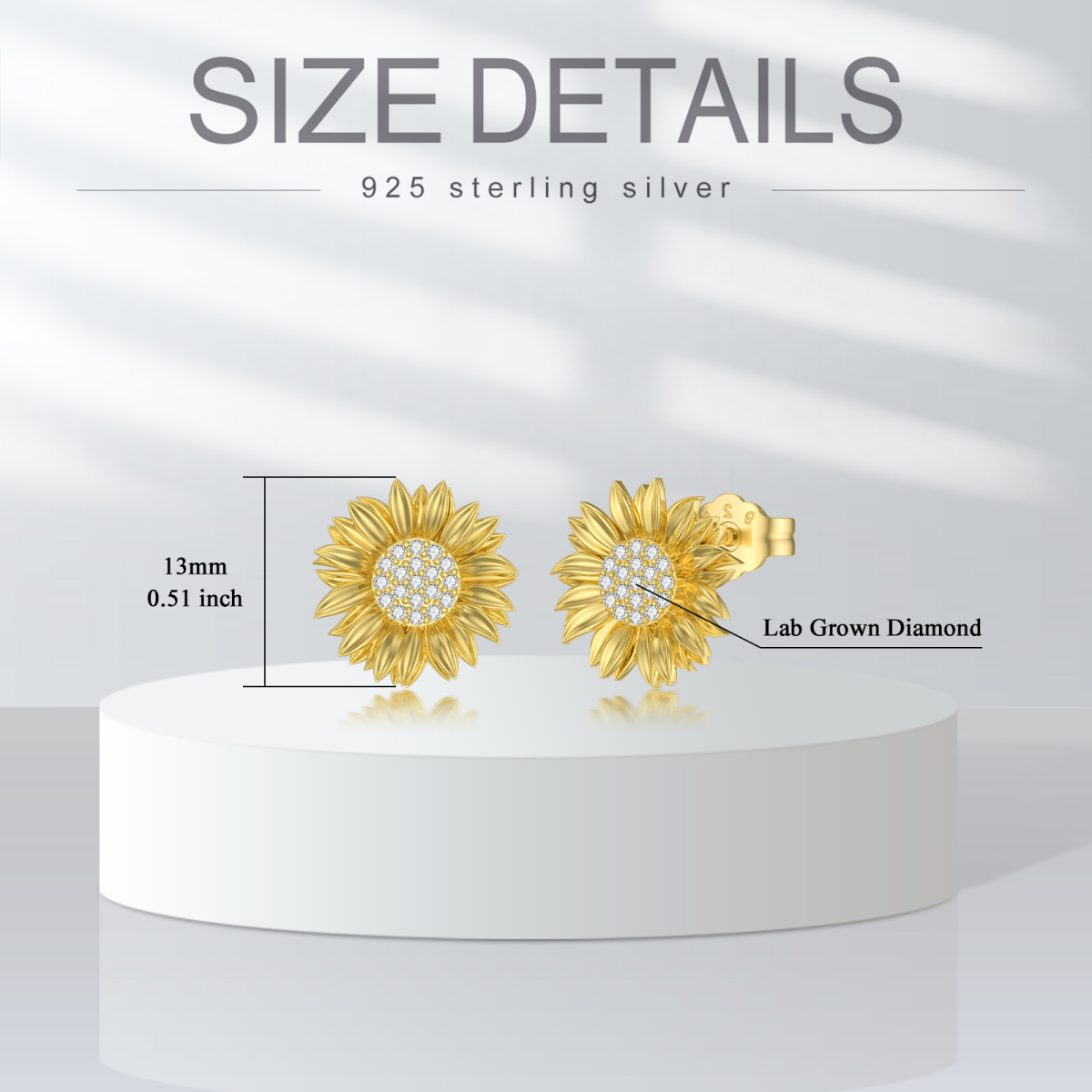 Sterling Silber mit Gelbgold überzogene kreisförmige Diamant-Sonnenblumen-Ohrstecker-5