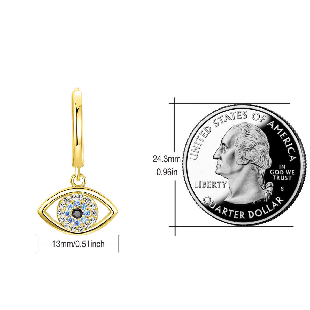 Sterling Silber mit Gelbgold plattiert kreisförmig Cubic Zirkonia Evil Eye Tropfen Ohrring-5