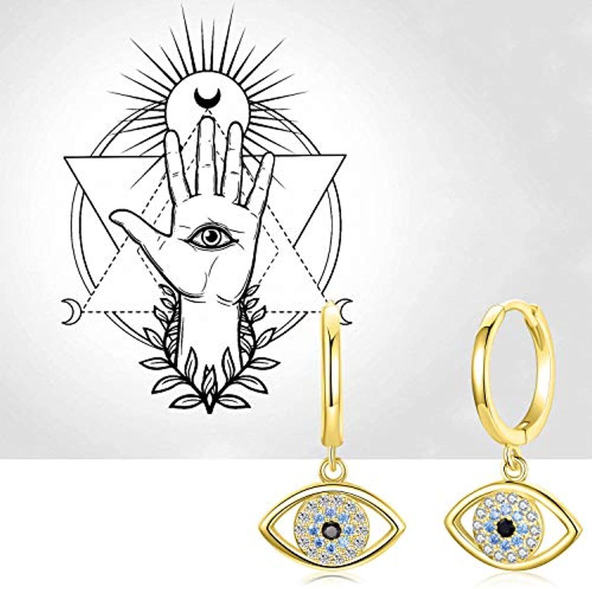 Orecchini a goccia in argento 925 con placcatura in oro giallo a forma di cerchio con zircone cubico-6