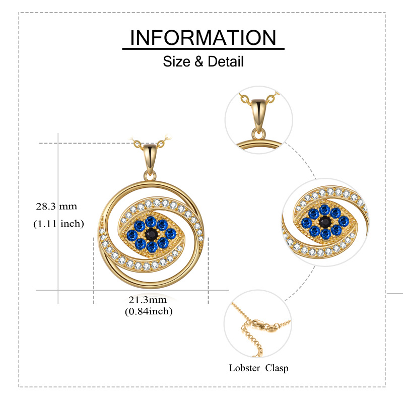 Sterling Silver with Yellow Gold Plated Circular Shaped Cubic Zirconia Evil Eye Pendant Necklace-5