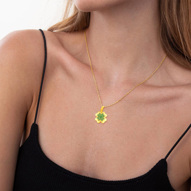 Collana con ciondolo quadrifoglio in argento sterling e placcato oro giallo a forma di cer-4