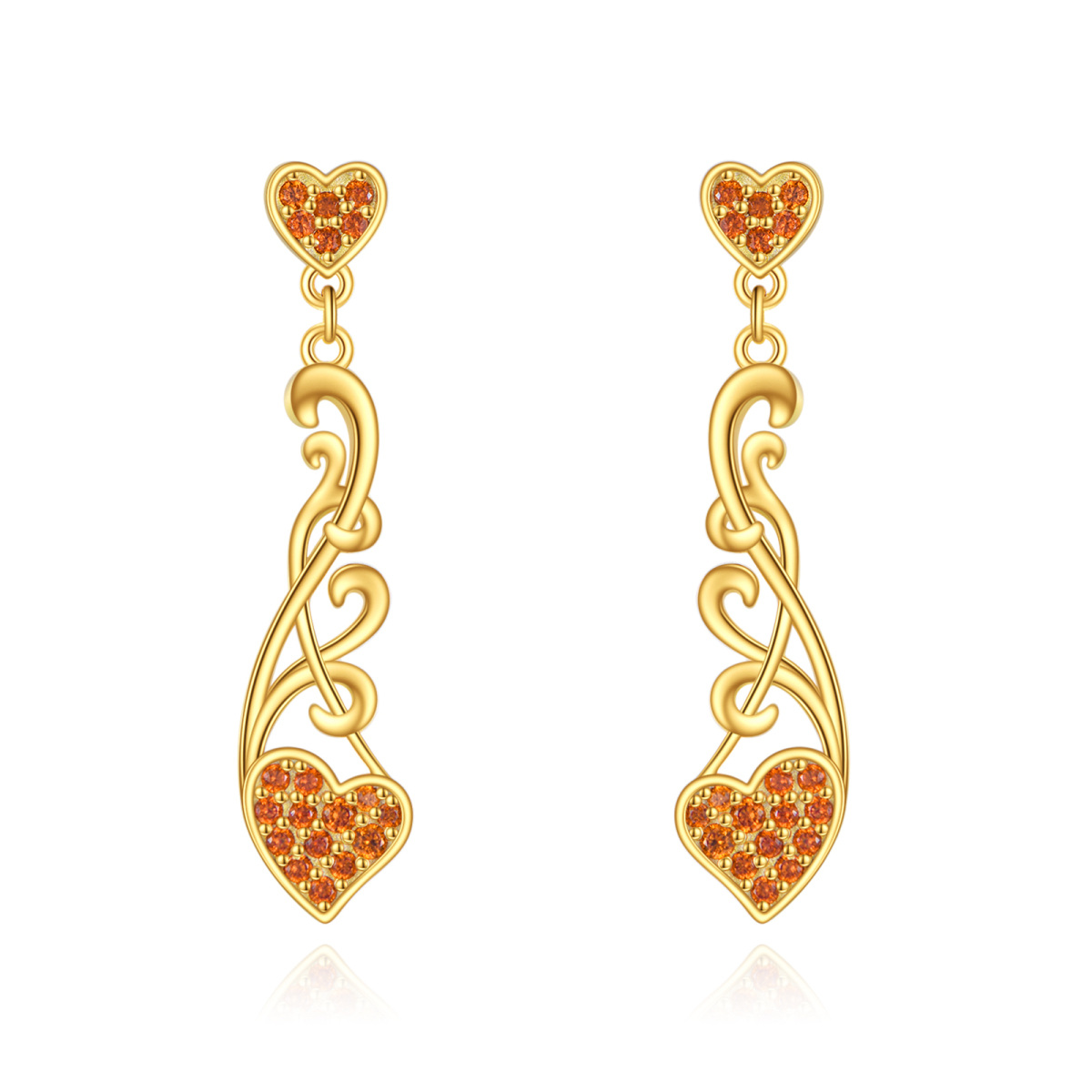 Sterling Silver with Yellow Gold Plated Circular Shaped Cubic Zirconia Heart Drop Earrings-1