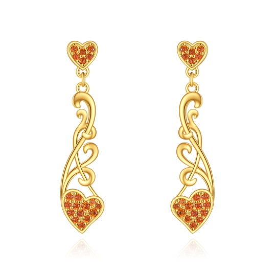 Sterling Silver with Yellow Gold Plated Circular Shaped Cubic Zirconia Heart Drop Earrings