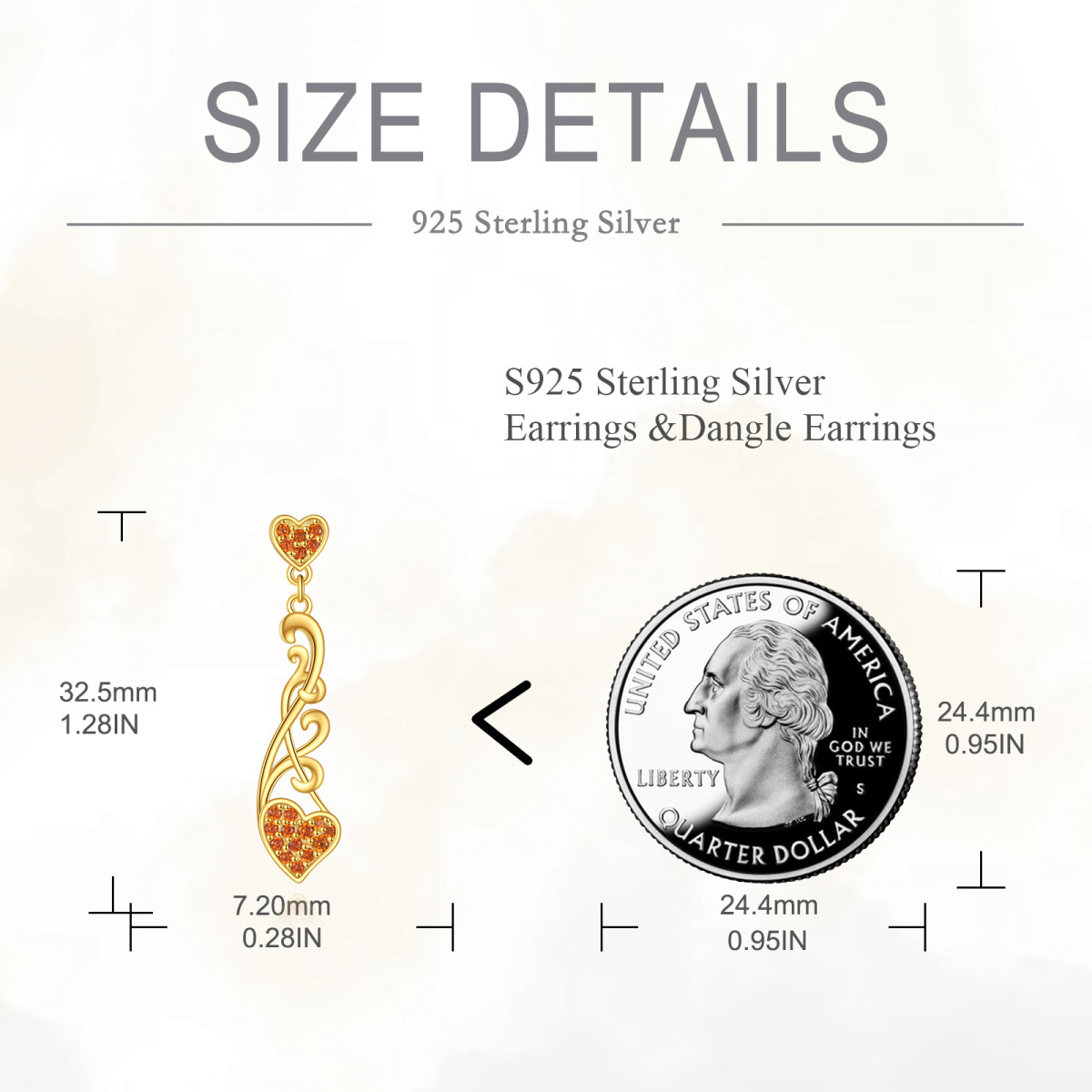 Sterling Silber mit Gelbgold plattiert kreisförmig Cubic Zirkonia Herz Ohrringe fallen-5