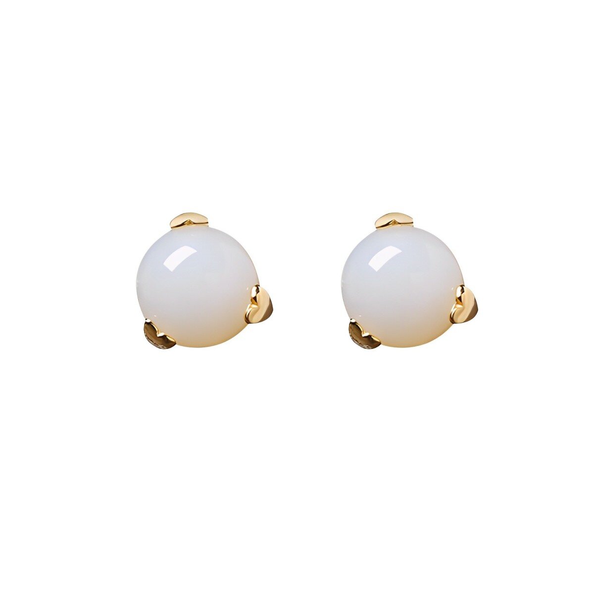 Brincos de jade branco de 8 mm em ouro amarelo maciço 14 quilates-1