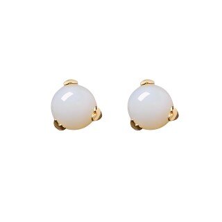 Sterling Silver with Yellow Gold Plated Circular Shaped Jade Round Stud Earrings-3