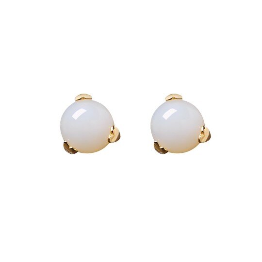 Sterling Silver with Yellow Gold Plated Circular Shaped Jade Round Stud Earrings