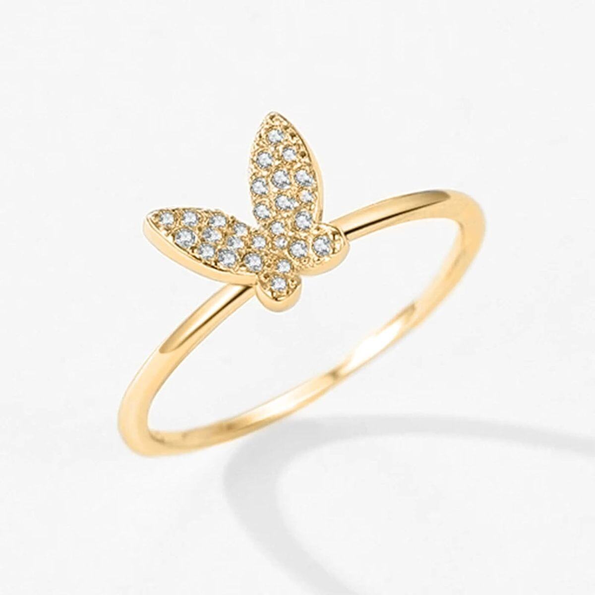 Sterling Silver with Yellow Gold Plated Circular Shaped Lab Created Diamond Butterfly Ring-3