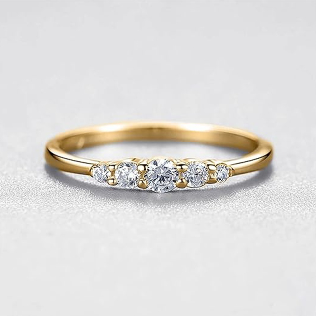 Sterling Silver with Yellow Gold Plated Circular Shaped Lab Created Diamond Engagement Ring-3