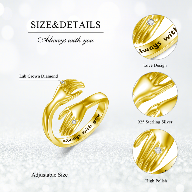 Sterling Silver with Yellow Gold Plated Circular Shaped Lab Created Diamond Hug Ring-6