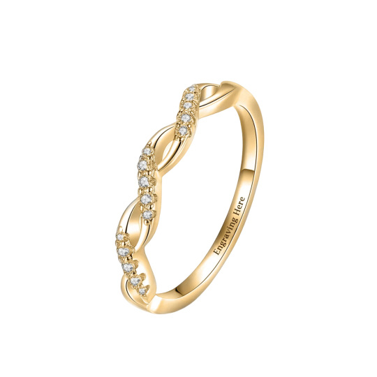 Anillo de compromiso con símbolo de infinito de plata de ley y diamante creado en laboratorio con forma circular chapada en oro amarillo