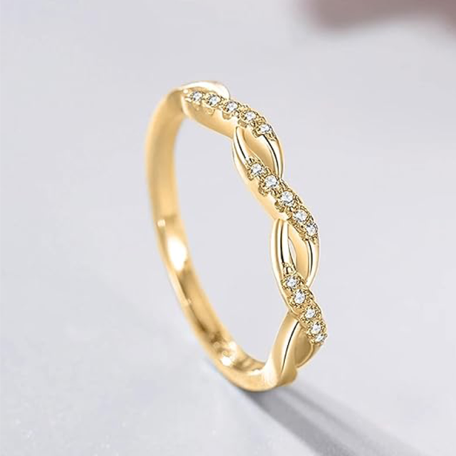 Anello di fidanzamento con simbolo dell'infinito in argento sterling placcato in oro giallo a forma circolare creato in laboratorio-3