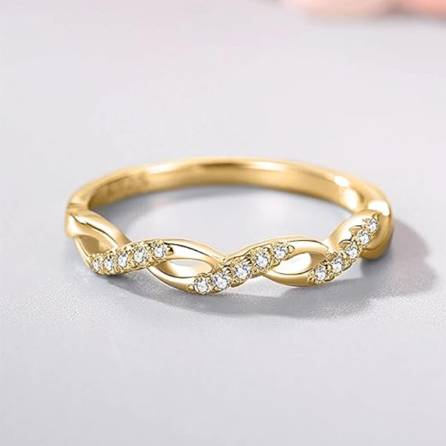 Sterling Silver with Yellow Gold Plated Circular Shaped Lab Created Diamond Infinity Symbol Engagement Ring-4