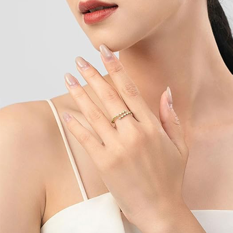 Offener Ring aus Sterlingsilber mit Gelbgold-Plattierung und kreisförmigem, im Labor hergestelltem Diamanten-2