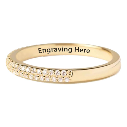 Sterling zilver met geel goud vergulde cirkelvormige Lab gemaakt diamant gepersonaliseerde gravure verlovingsring