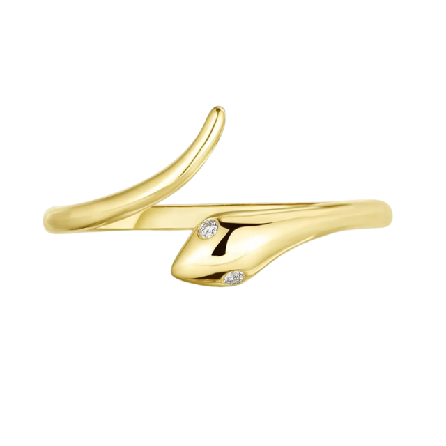 Sterling zilver met geel goud vergulde cirkelvormige Lab gemaakt Diamond Snake trouwring-1