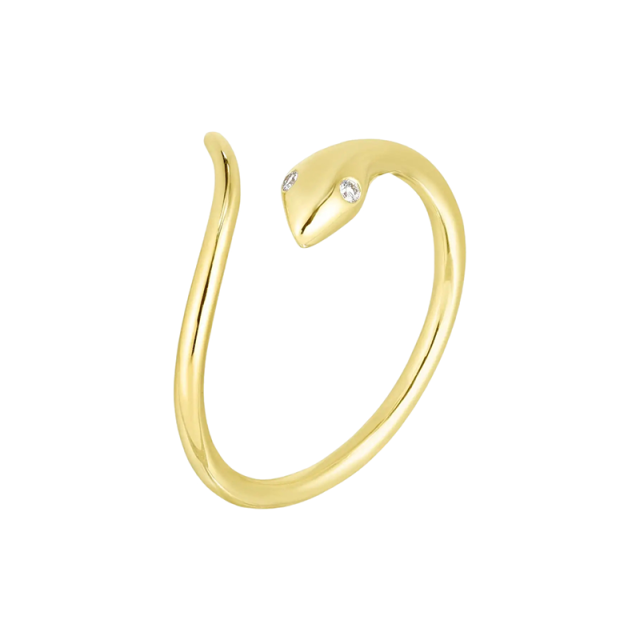 Sterling zilver met geel goud vergulde cirkelvormige Lab gemaakt Diamond Snake trouwring-2