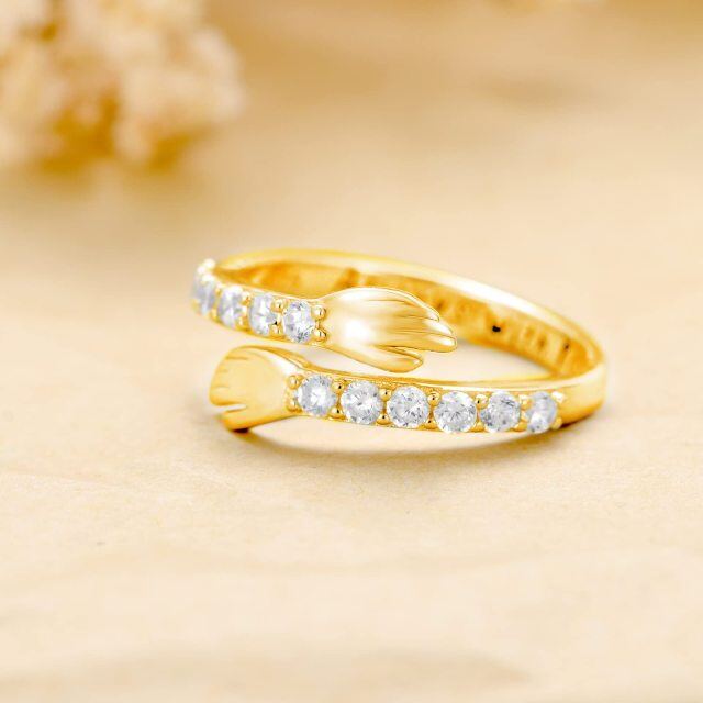 Offener Ring aus Sterlingsilber mit Gelbgold-Plattierung und rundem Zirkonia für Liebespaare mit eingraviertem Wort-3