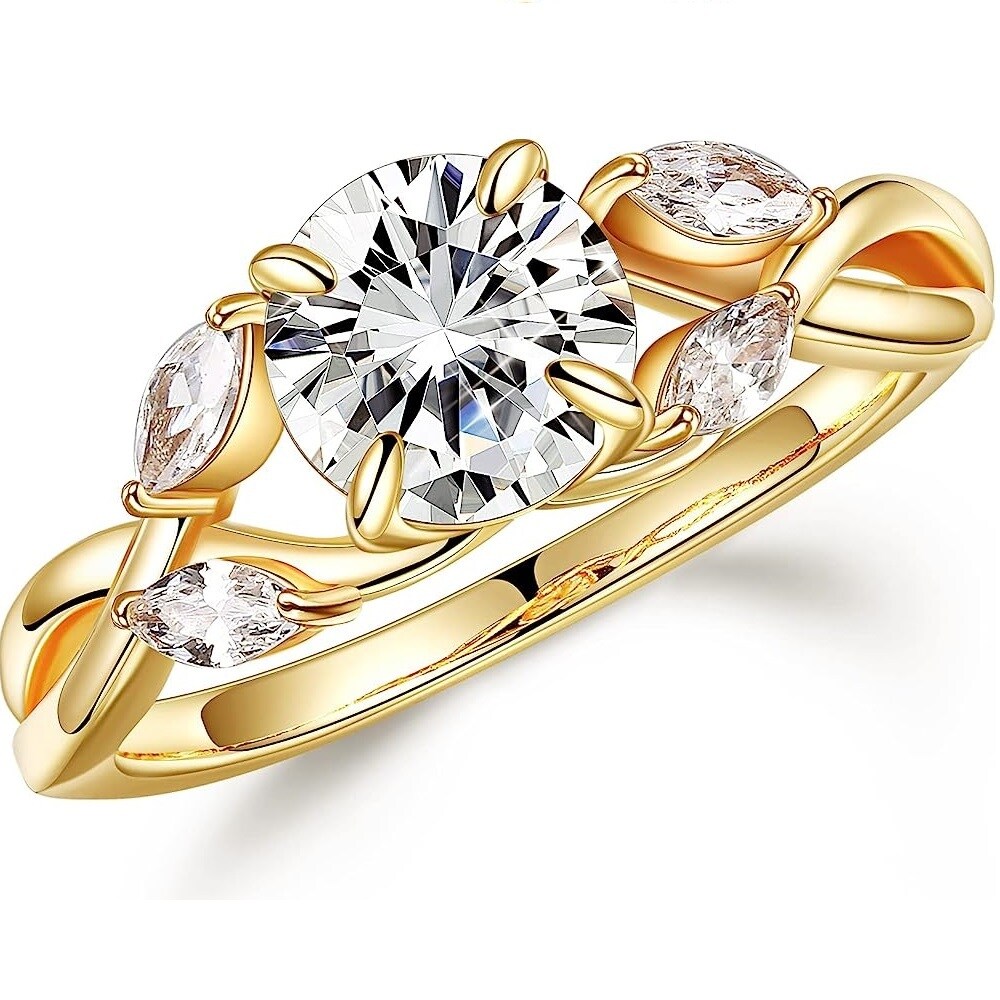 Sterling Silver With Yellow Gold Plated Marquise Moissanite Wedding Ring For Women-1