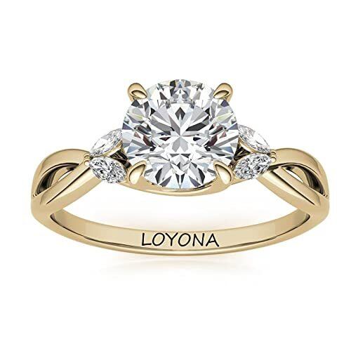 Anillo de compromiso Moissanite de plata de ley con baño de oro amarillo y forma circular-1