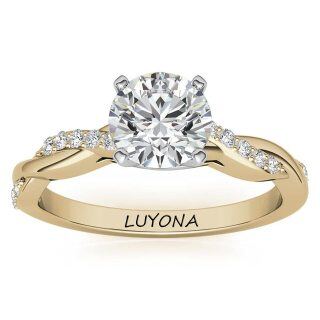 Sterling Silver with Yellow Gold Plated Round Shaped Moissanite Engagement Ring-10