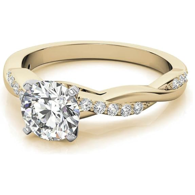 Sterling Silver with Yellow Gold Plated Circular Shaped Moissanite Engagement Ring-3