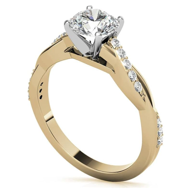 Sterling Silver with Yellow Gold Plated Circular Shaped Moissanite Engagement Ring-4