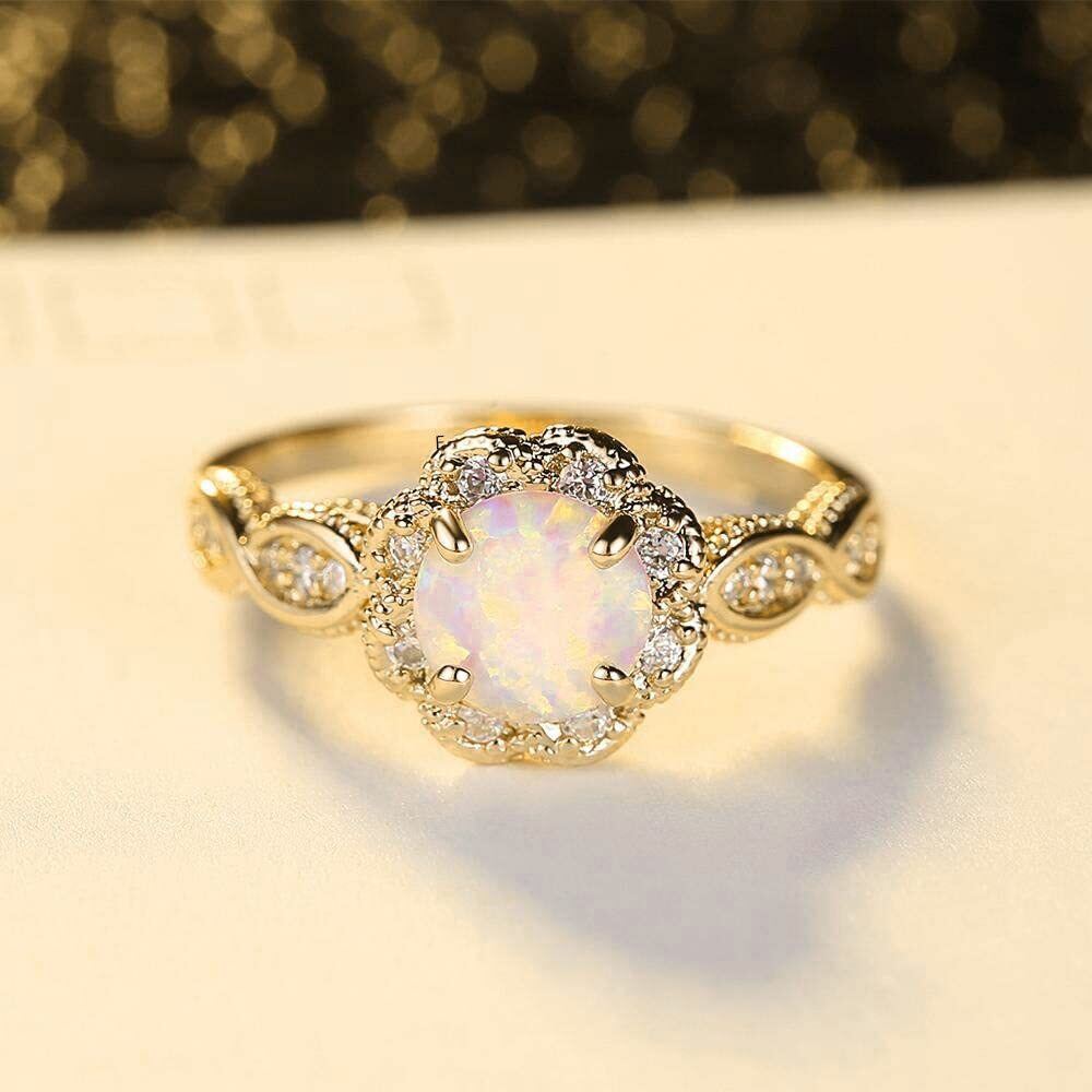 Sterling Silver with Yellow Gold Plated Circular Shaped Moissanite & Opal Couple Wedding Ring-2