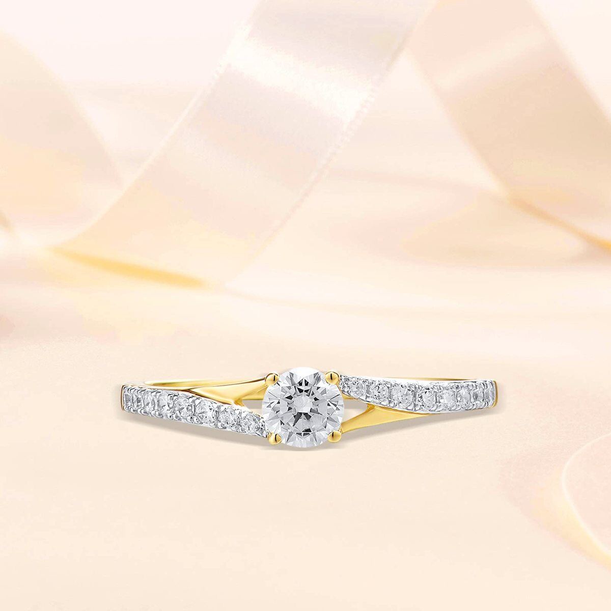 Sterling Silver with Yellow Gold Plated Circular Shaped Moissanite Personalized Classic Name Wedding Ring-4