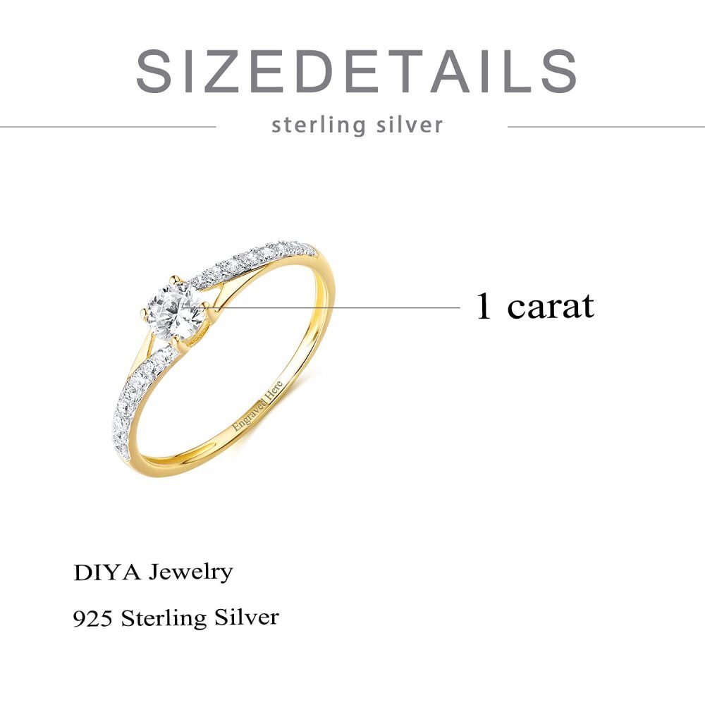 Sterling Silber mit Gelbgold plattiertem rundem Moissanit personalisierter klassischer Namens-Ehering-5