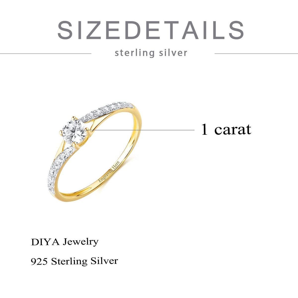 Sterling Silver with Yellow Gold Plated Circular Shaped Moissanite Personalized Classic Name Wedding Ring-5