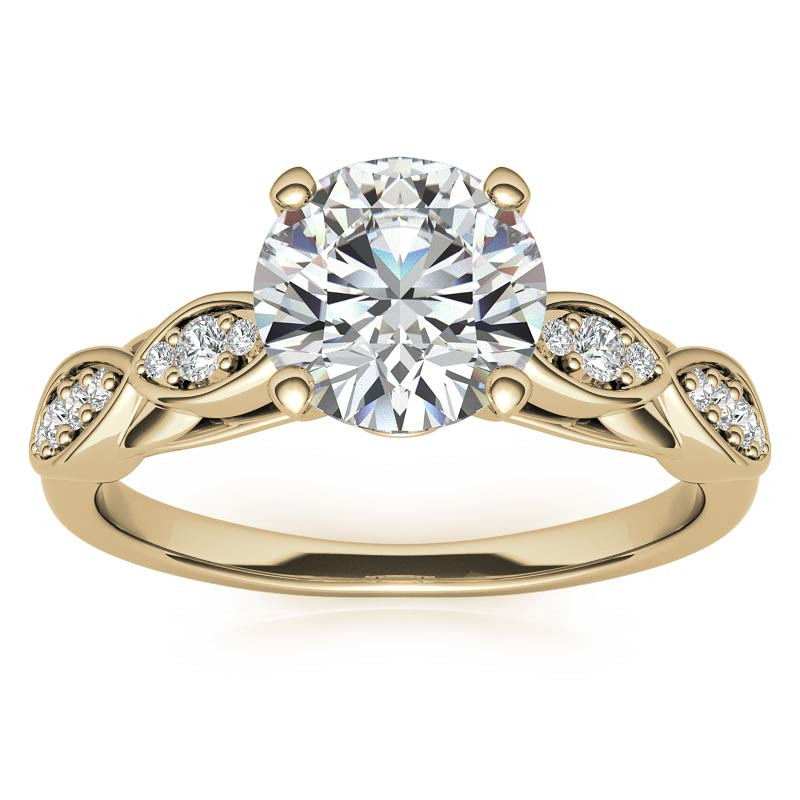 Sterling Silver with Yellow Gold Plated Round Shaped Moissanite Personalized Engraving Engagement Ring-1